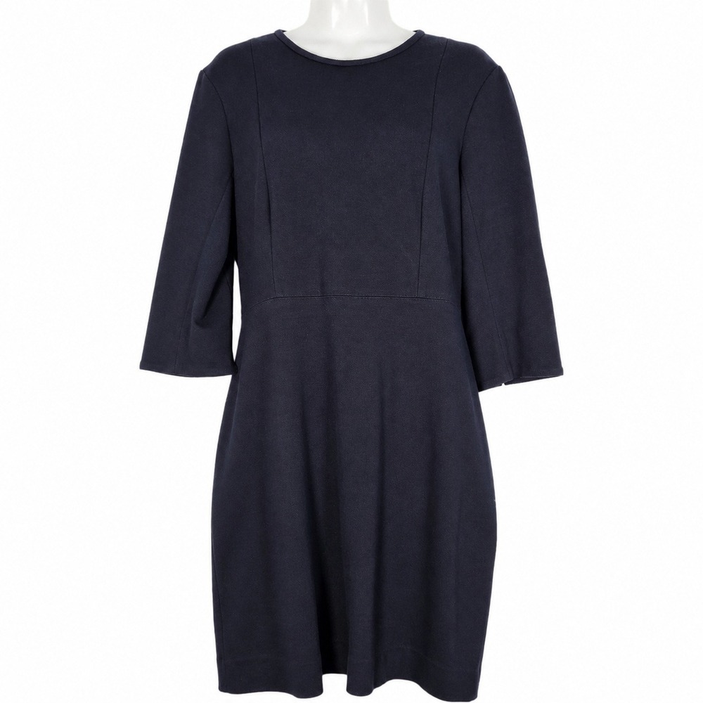 MM.LaFleur Dress 12 Navy Blue 3/4 Sleeve Knit Professional Work Wear Minimalist